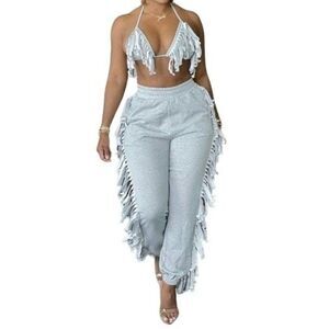 Blush Mark Womens Gray Tassel Elastic Waist Stretch Pull On Jogger Pant Size XS